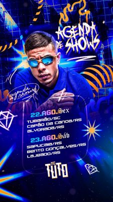 Flyer Agenda de Shows MC Tuto com Datas e Locais Agosto PSD Editável