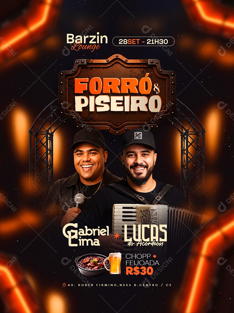 Flyer Forró e Piseiro Gabriel Lima Lucas do Acordeon Social Media PSD Editável