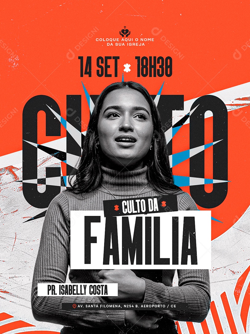 Flyer Gospel Culto da Família Social Media PSD Editável