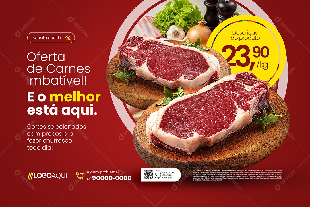 Banner Açougue Oferta de Carnes Imbatível Social Media PSD Editável