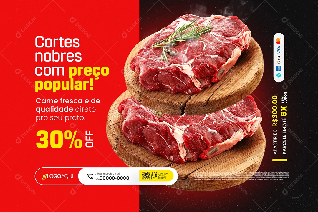 Banner Açougue Cortes Nobres com Preço Popular Social Media PSD Editável