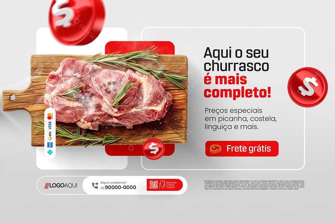 Banner Açougue Aqui o Seu Churrasco é Mais Completo Social Media PSD Editável