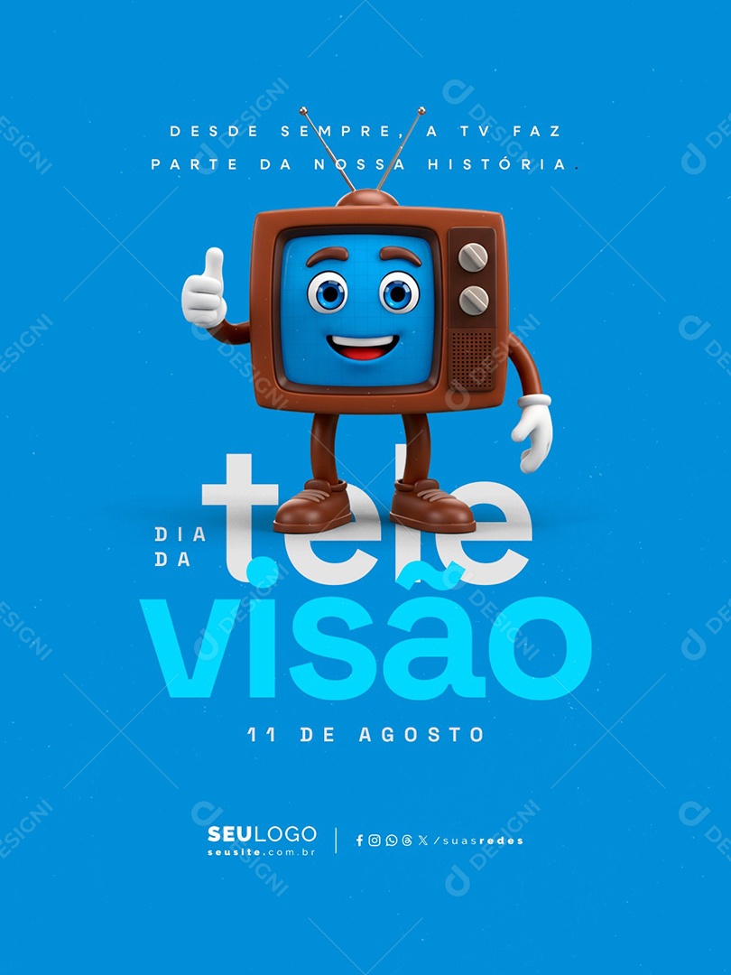 Dia da Televisão 11 de Agosto Desde Sempre Social Media PSD Editável