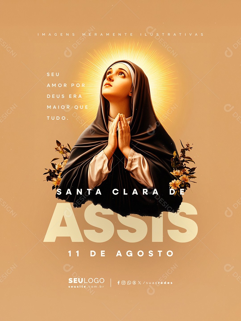 Dia de Santa Clara Assis 11 de Agosto Seu Amor por Deus Era Maior Que Tudo Social Media PSD Editável