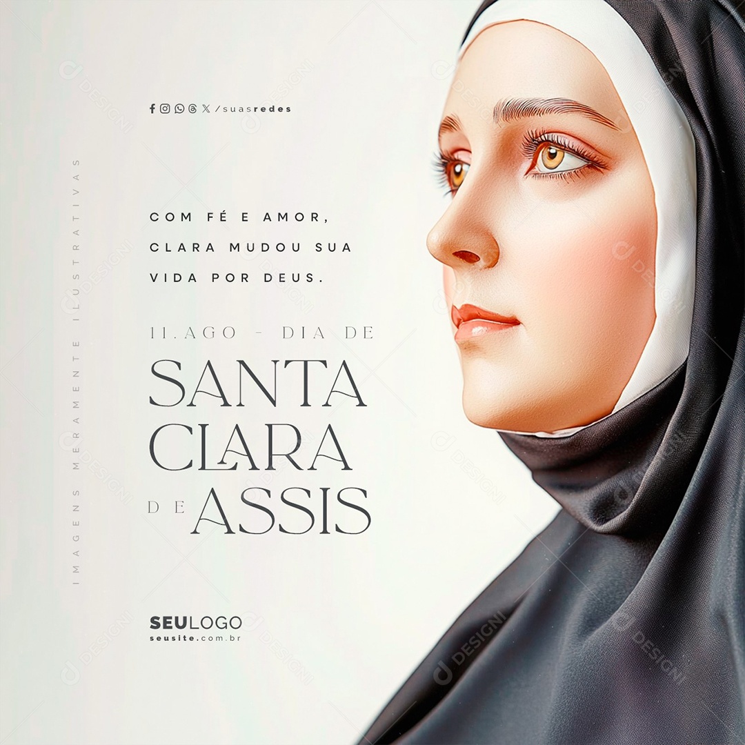 Dia de Santa Clara Assis 11 de Agosto Com Fé e Amor Social Media PSD Editável