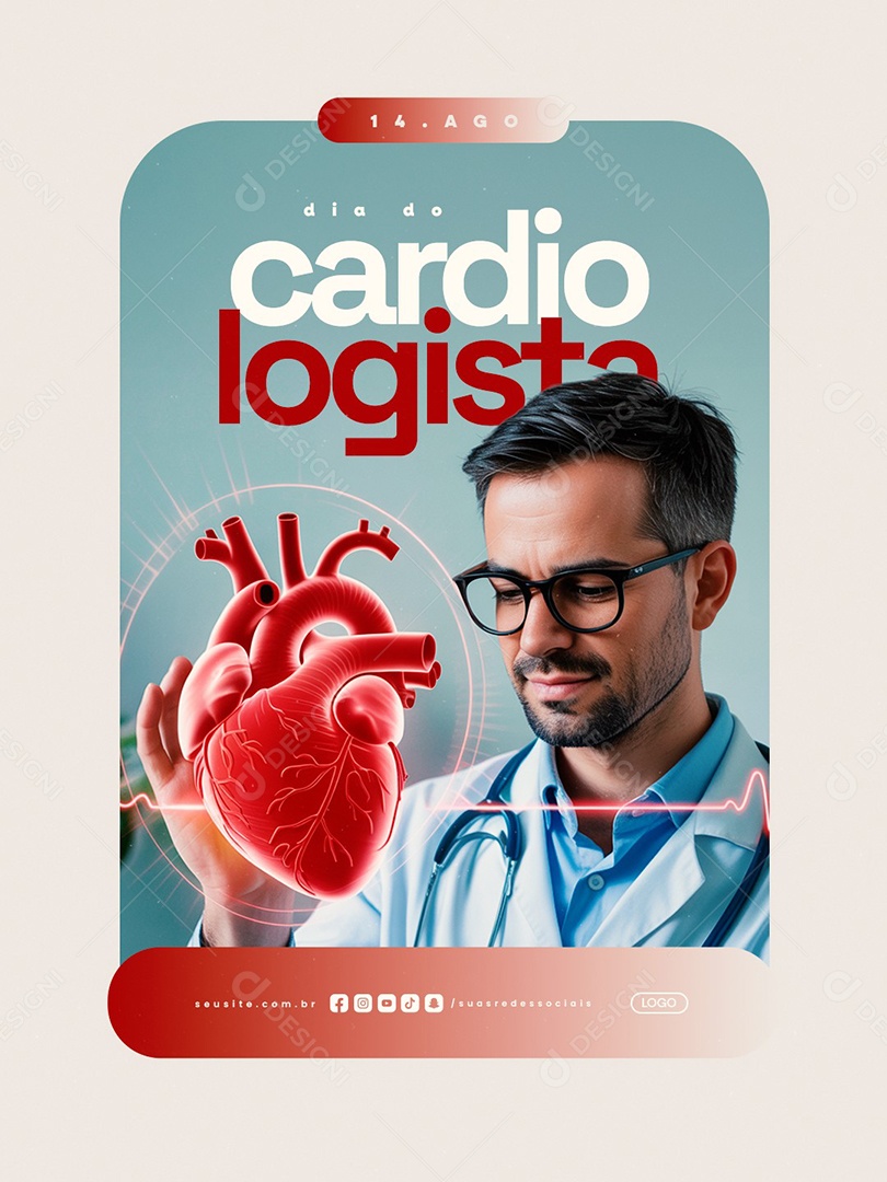 Dia do Cardiologista 14 de Agosto Social Media PSD Editável