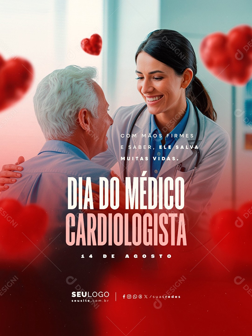 Dia do Médico Cardiologista 14 de Agosto Com Mãos Firmes e Saber Social Media PSD Editável