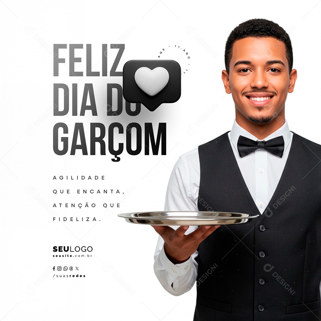 Feliz Dia do Garçom 11 De Agosto Agilidade Que Encanta Social Media PSD Editável