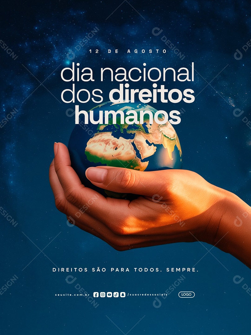 Dia Nacional dos Direitos Humanos 12 de Agosto Direitos São para Todos Social Media PSD Editável