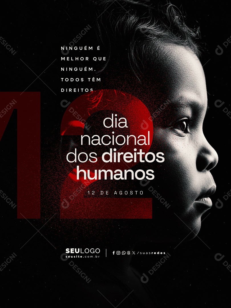Dia Nacional dos Direitos Humanos 12 de Agosto Todos Têm Direitos Social Media PSD Editável