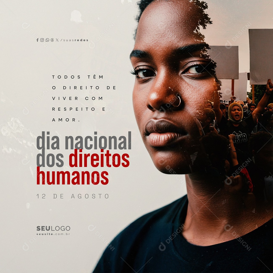 Dia Nacional dos Direitos Humanos 12 de Agosto Todos Têm o Direito Social Media PSD Editável