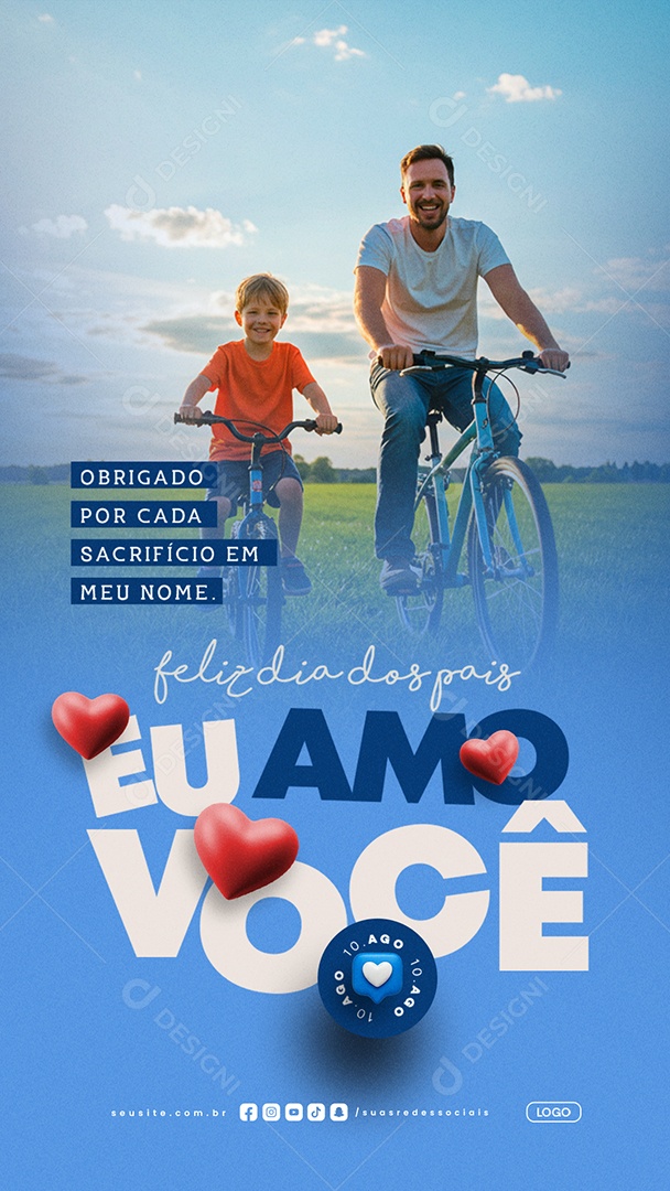 Story Feliz Dia dos Pais 10 de Agosto Obrigado por Cada Sacrifício em Meu Nome Social Media PSD Editável