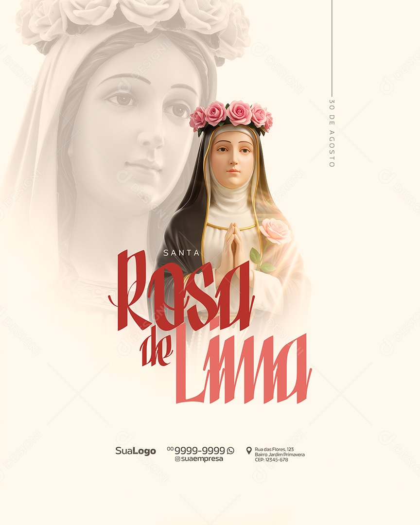 Dia de Santa Rosa de Lima 30 de Agosto Social Media PSD Editável
