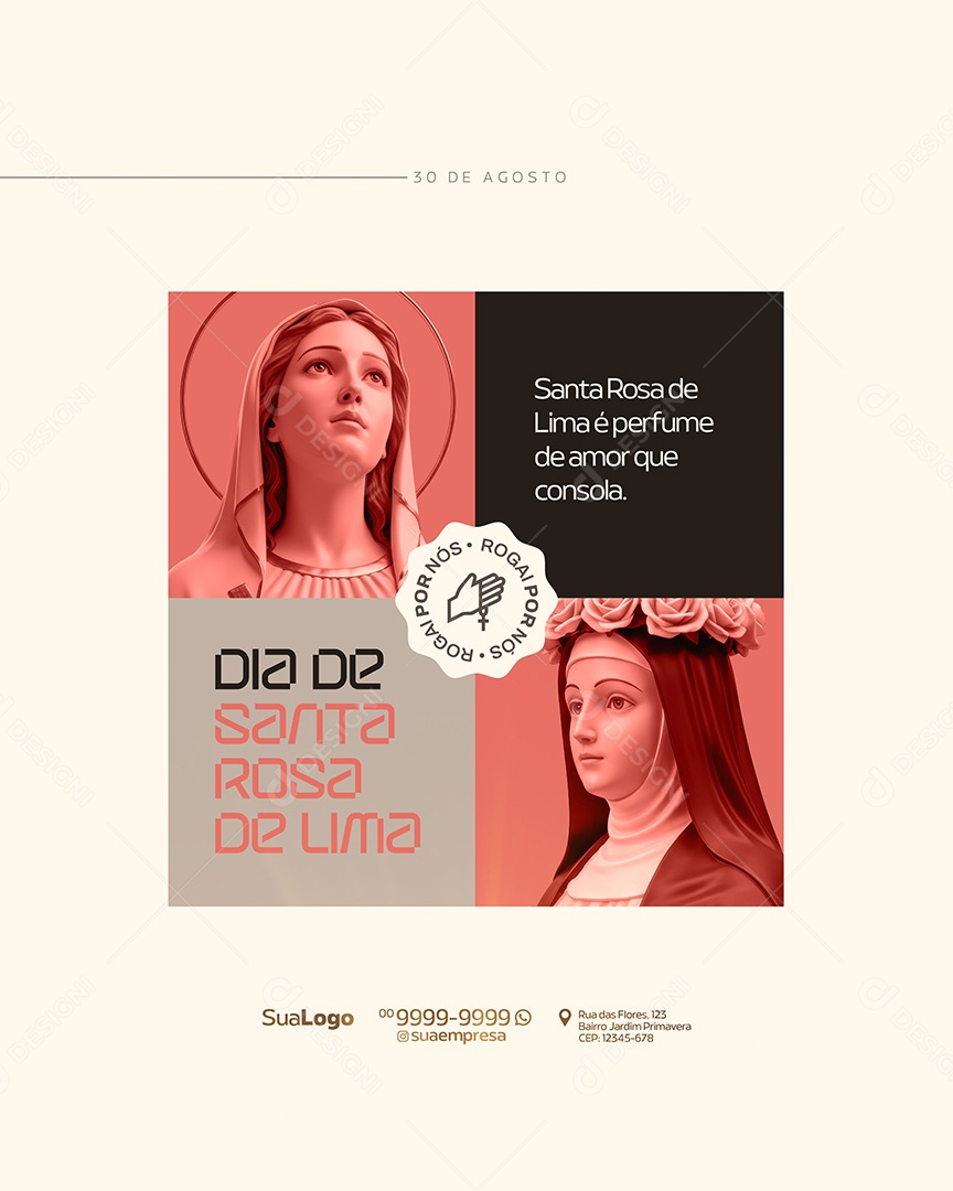 Dia de Santa Rosa de Lima 30 de Agosto Social Media PSD Editável