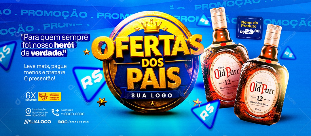 Banner Ofertas dos Dia dos Pais Azul Social Media PSD Editável