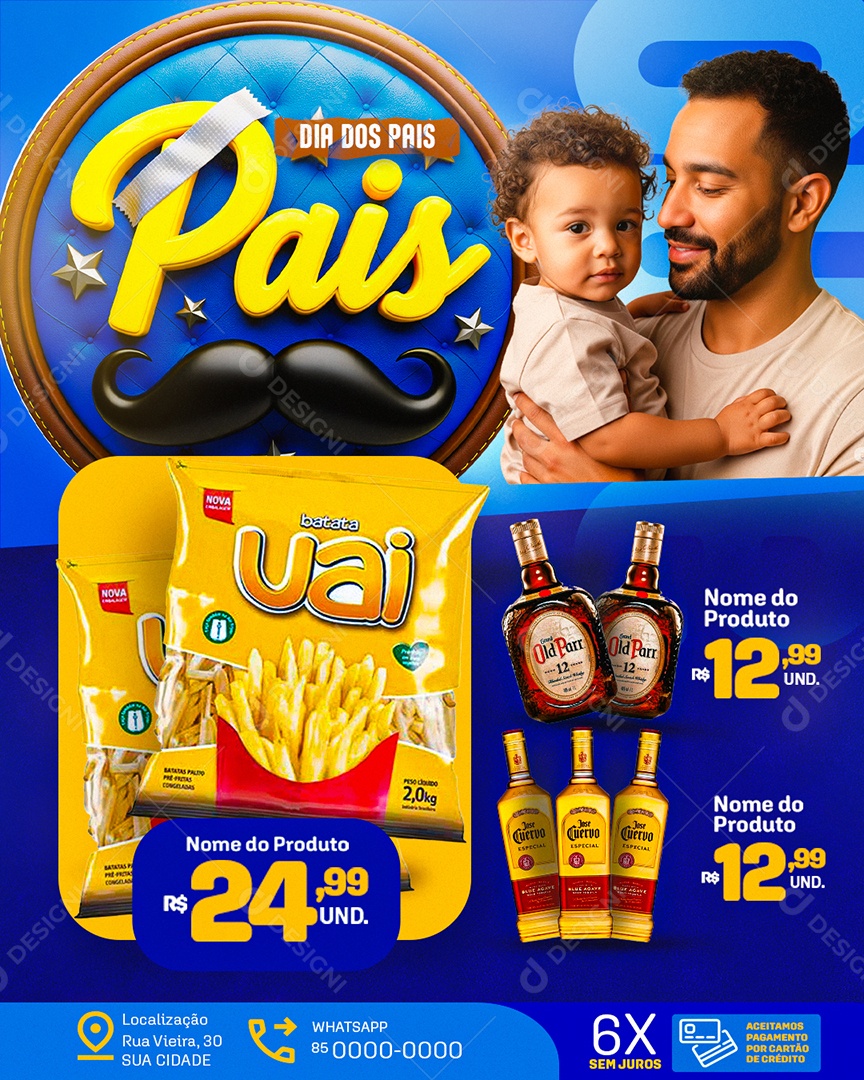 Encarte Tabloide Variados Dia dos Pais Azul Social Media PSD Editável