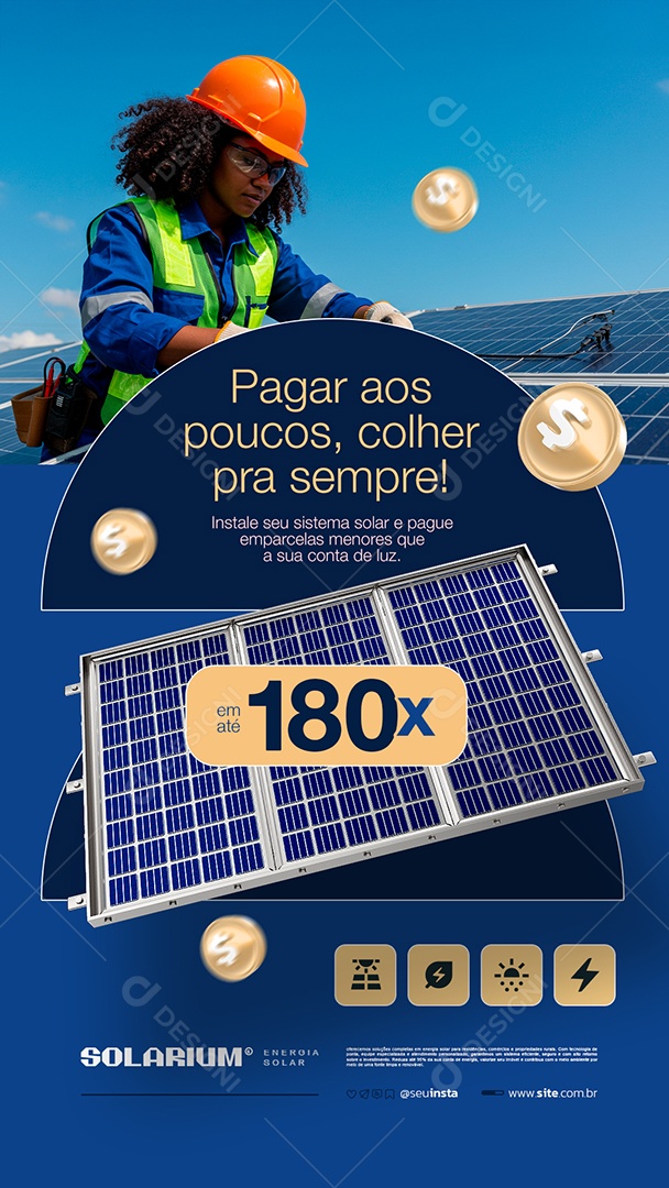 Story Energia Solar Pagar aos Poucos Colher pra Sempre Social Media PSD Editável