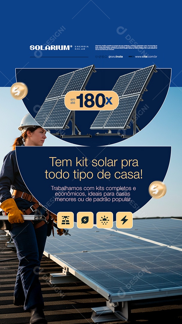 Story Energia Solar Tem Kit Solar pra Todo Tipo de Casa Social Media PSD Editável