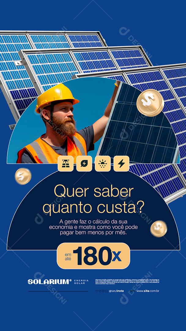 Story Energia Solar Quer Saber Quanto Custa Social Media PSD Editável