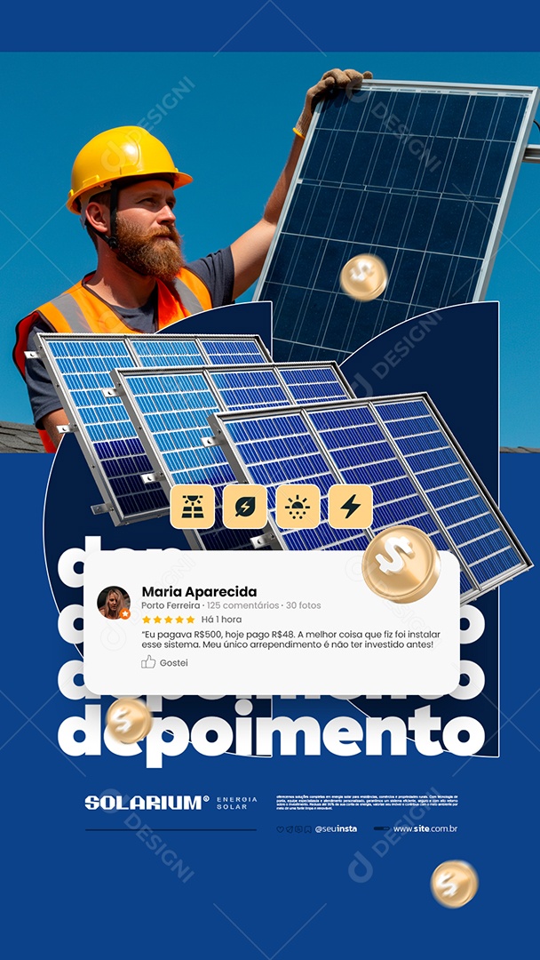 Story Energia Solar Depoimento Social Media PSD Editável
