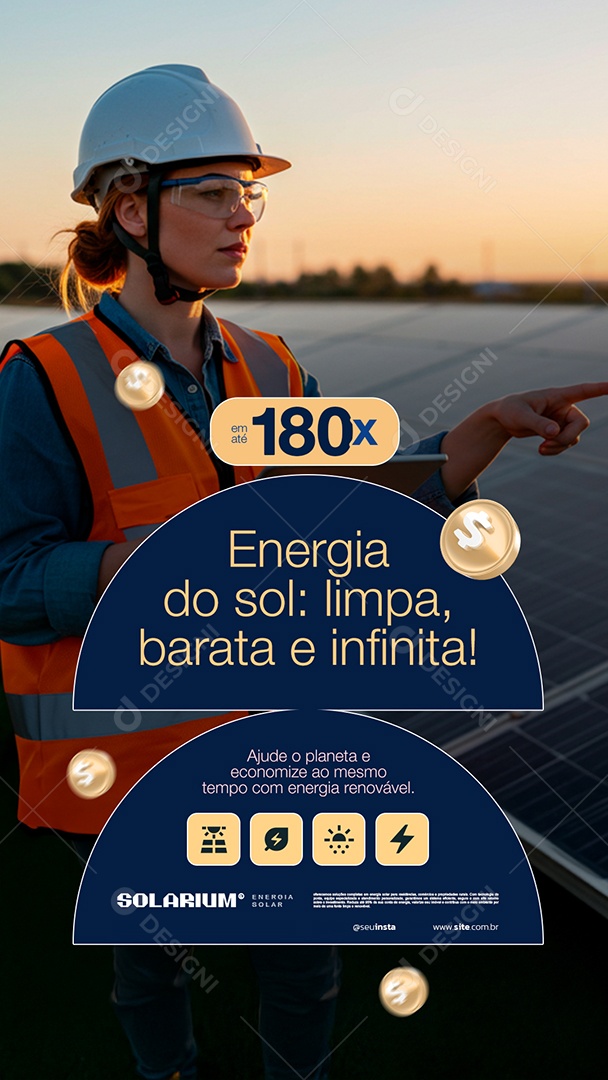 Story Energia Solar Energia do Sol Limpa Barata e Infinita Social Media PSD Editável