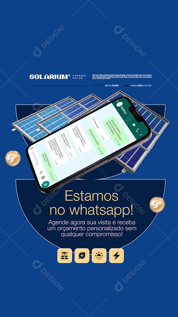 Story Energia Solar Estamos no Whatsapp Social Media PSD Editável