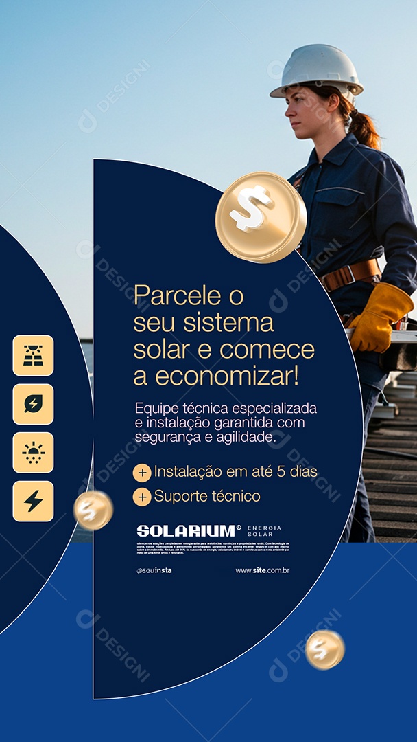 Story Energia Solar Parcele o Seu Sistema Solar e Comece a Economizar Social Media PSD Editável