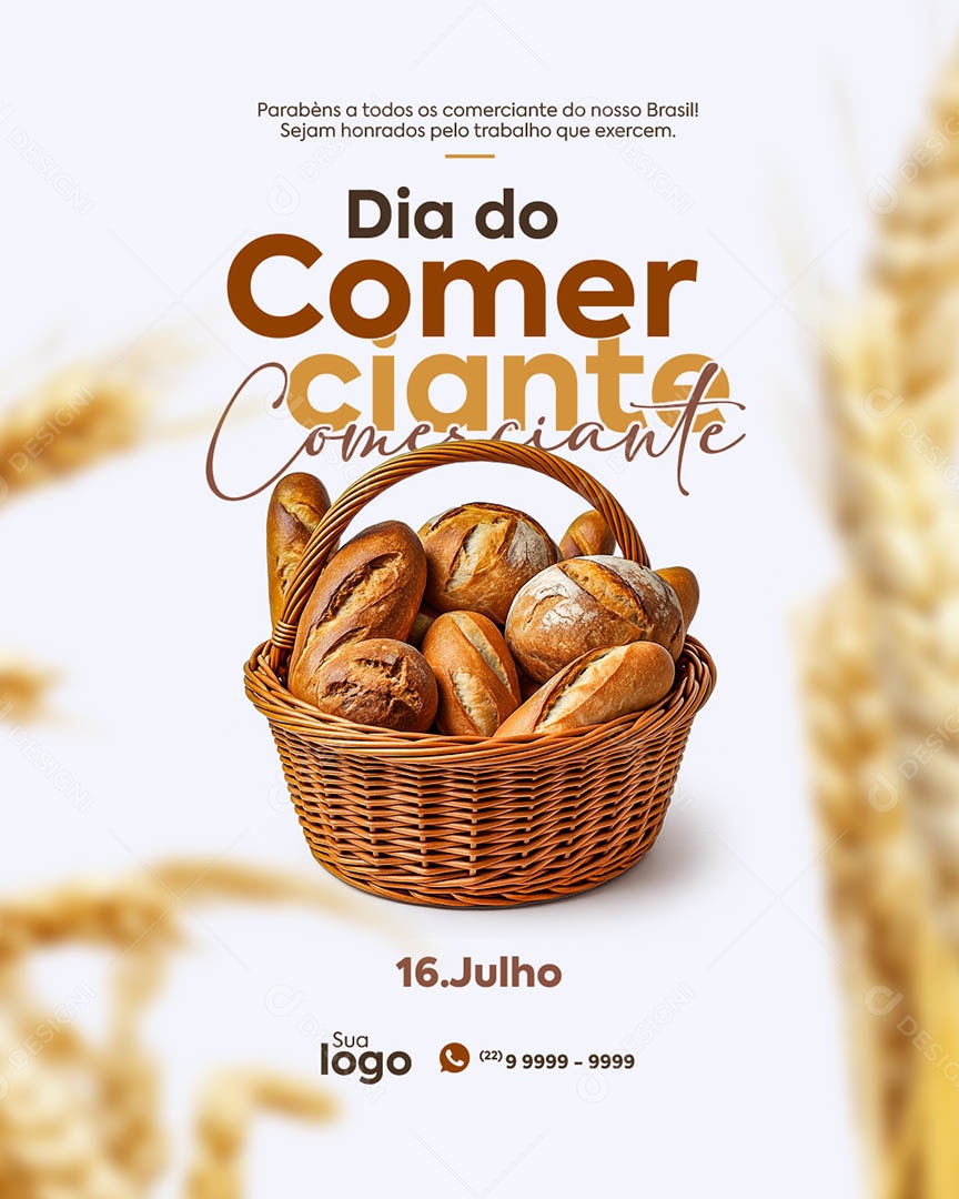 Dia do Comerciante 16 De Julho Social Media PSD Editável