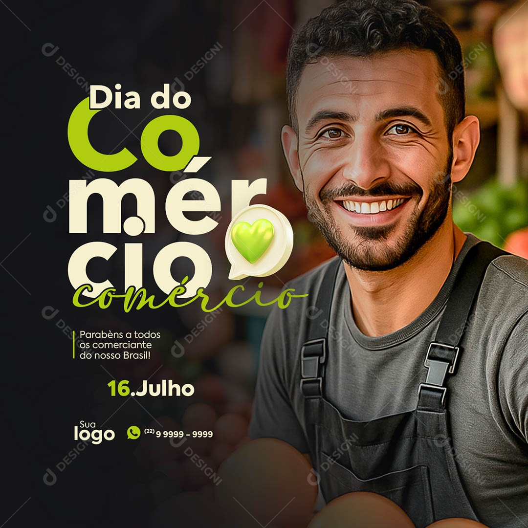 Dia do Comérciante 16 De Julho Social Media PSD Editável