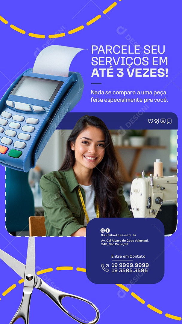 Story Costureira Parcele seu Serviços em Até Três Vezes Social Media PSD Editável
