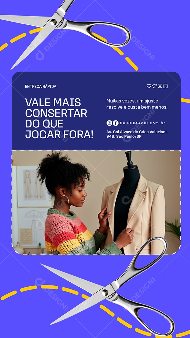 Story Costureira Entrega Rápida Vale Mais Consertar do Que Jogar Fora Social Media PSD Editável