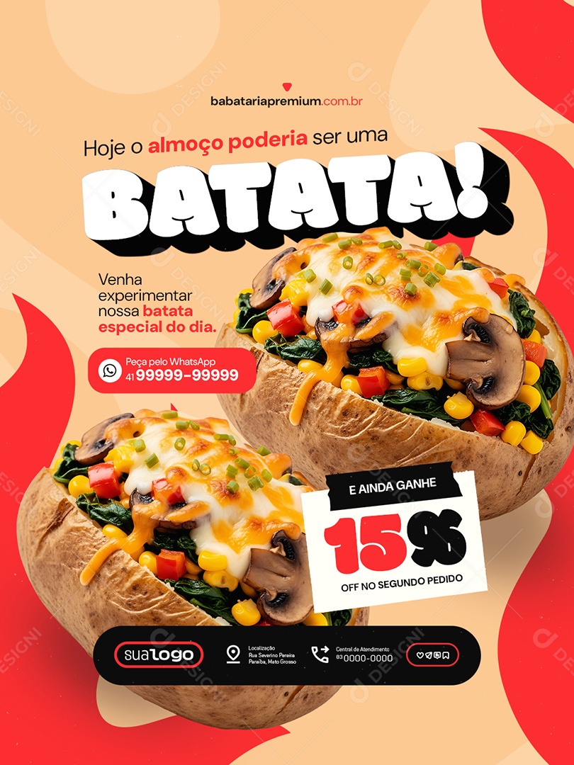 Batata Recheada Hoje o Almoço Poderia Ser uma Batata Social Media PSD Editável