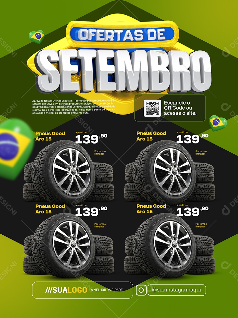 Ofertas de Setembro Loja Pneus Encarte Good Aro Social Media PSD Editável