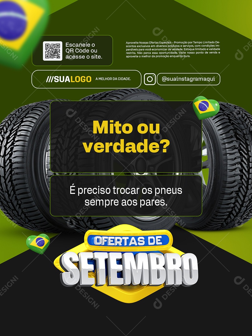Ofertas de Setembro Loja Pneus Mito ou Verdade Social Media PSD Editável