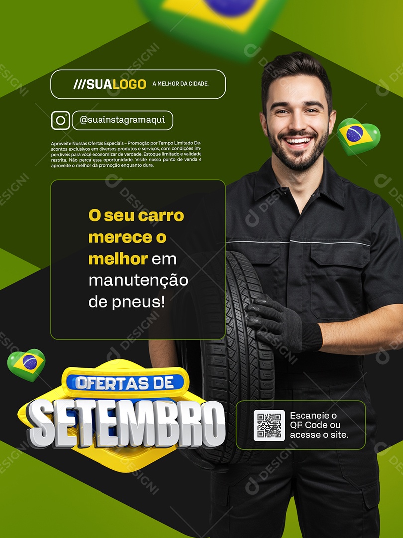 Ofertas de Setembro Loja Pneus O Seu Carro Merece o Melhor Social Media PSD Editável