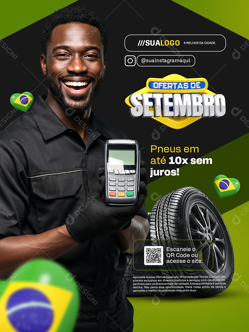 Ofertas de Setembro Loja Pneus em Até 10x Sem Juros Social Media PSD Editável