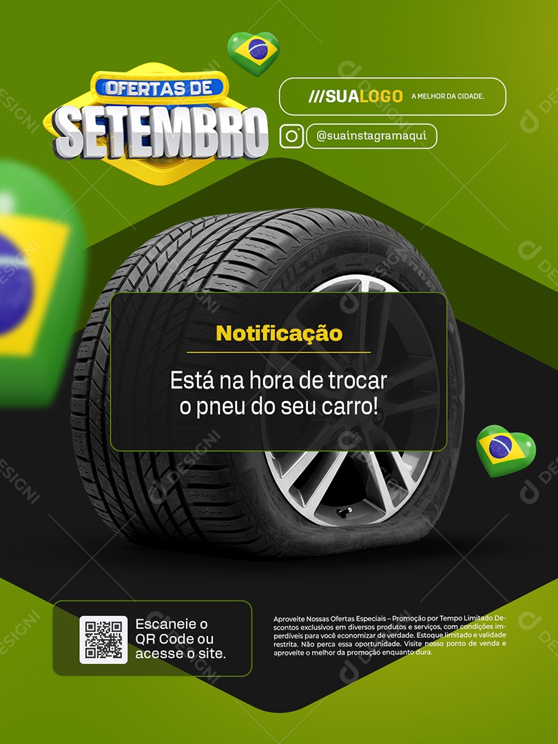 Ofertas de Setembro Loja de Pneus Notificação Está na Hora de Trocar Social Media PSD Editável