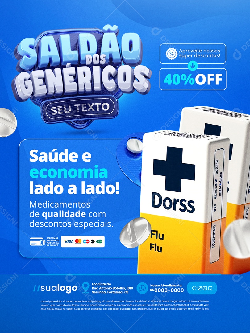 Saldão dos Genéricos Farmácia Saúde e Economia Lado a Lado Social Media PSD Editável