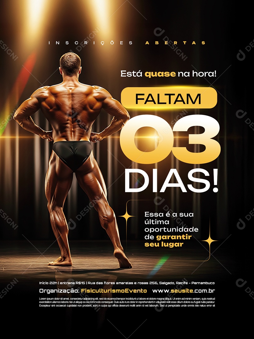 Campeonato Fisiculturismo Está Quase na Hora Faltam Três Dias Social Media PSD Editável