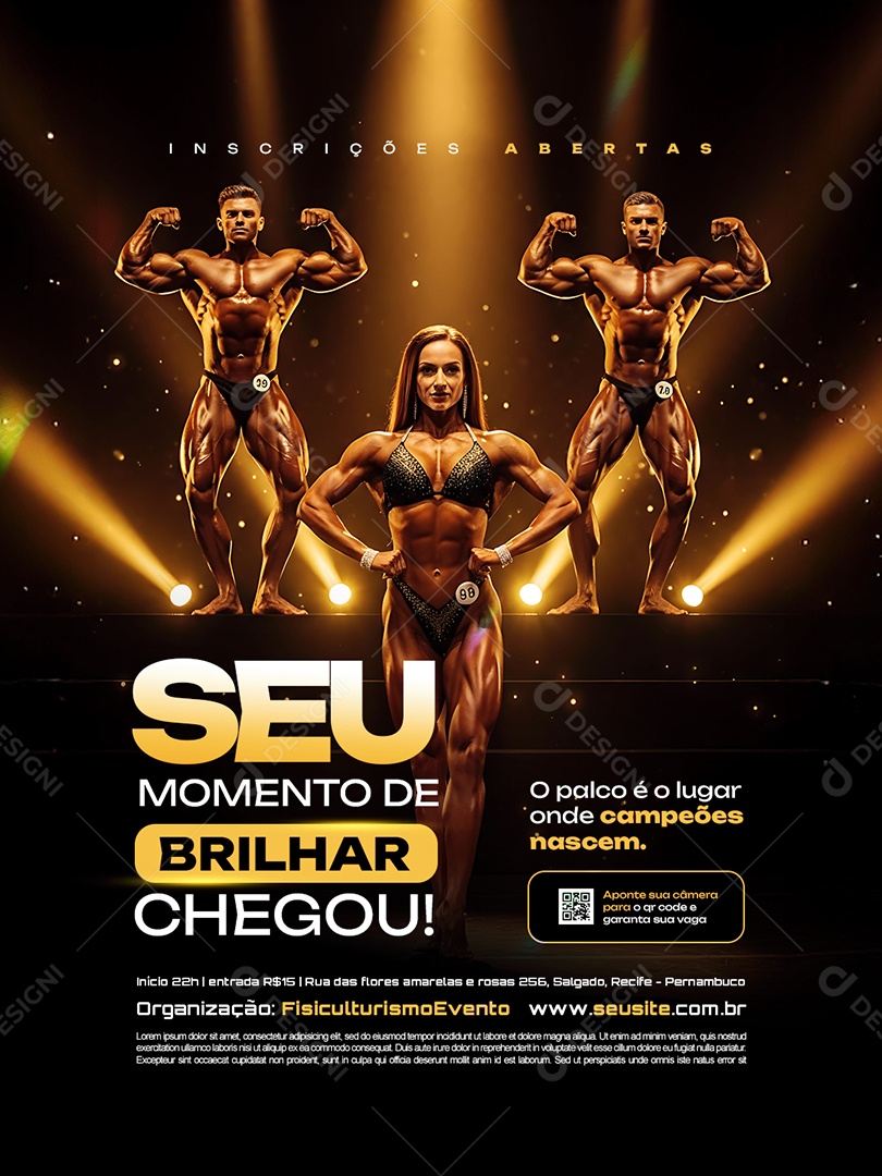 Campeonato Fisiculturismo Seu Momento de Brilhar Chegou Social Media PSD Editável
