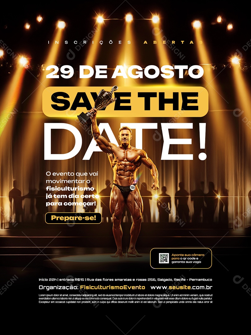 Campeonato Fisiculturismo Inscrições Aberta Save The Date Social Media PSD Editável