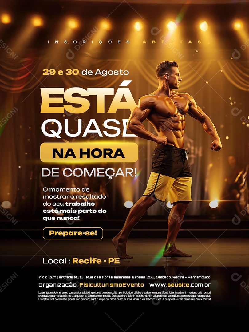 Campeonato Fisiculturismo Está Quase na Hora de Começar Social Media PSD Editável