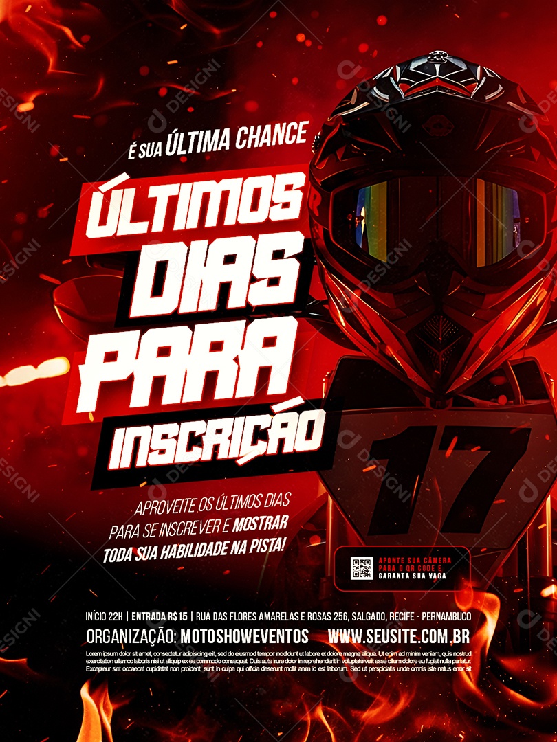 Campeonato Motocross Últimos Dias para Inscrição Social Media PSD Editável