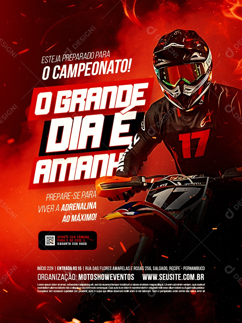Campeonato Motocross Esteja Preparado O Grande Dia é Amanhã Social Media PSD Editável