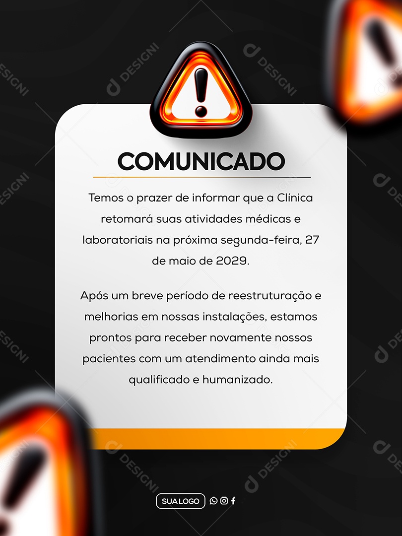Comunicado Clinica Social Media PSD Editável