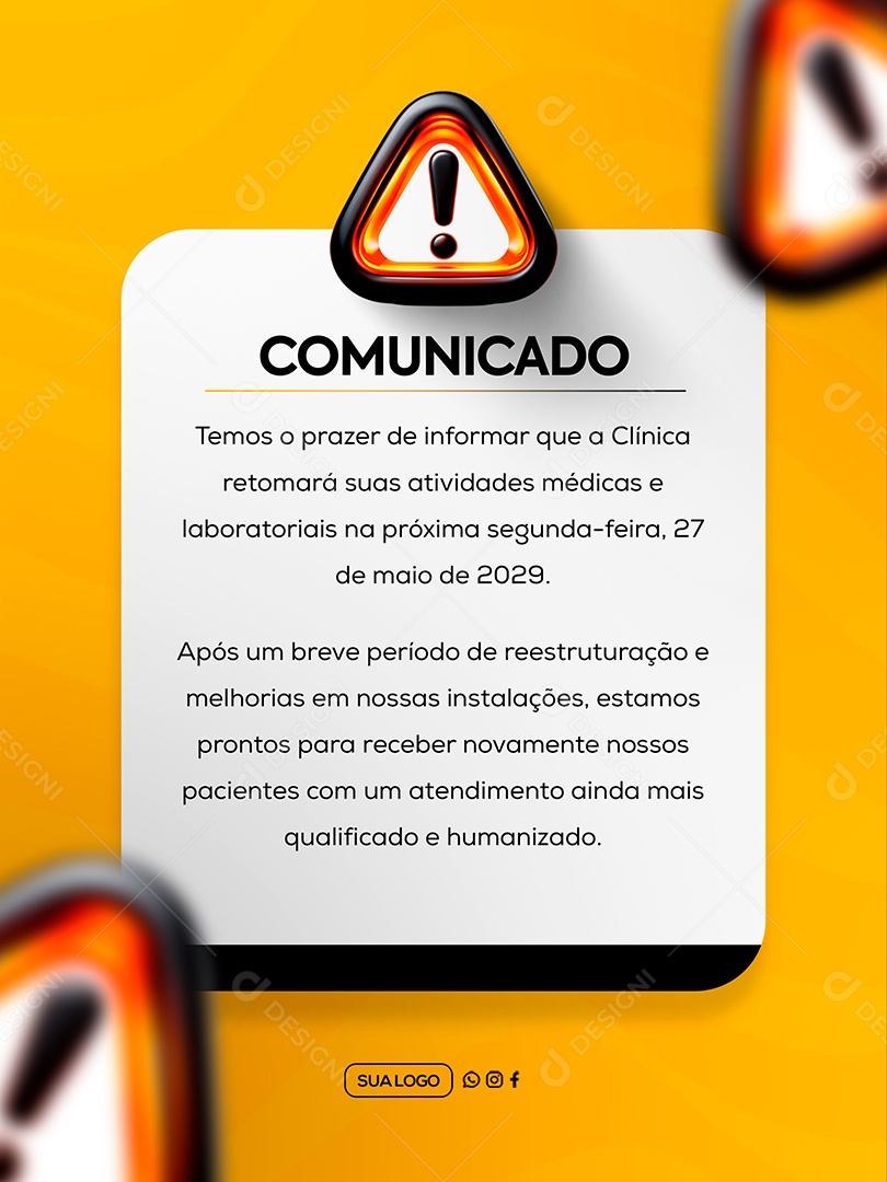 Comunicado Clinica Social Media PSD Editável