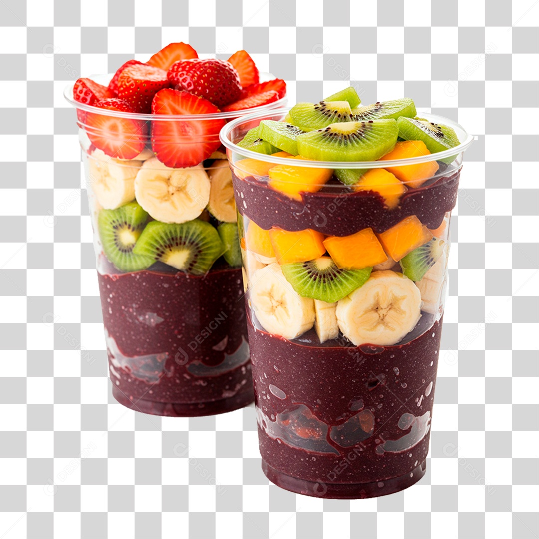 Copos de Açaí com Frutas PNG Transparente