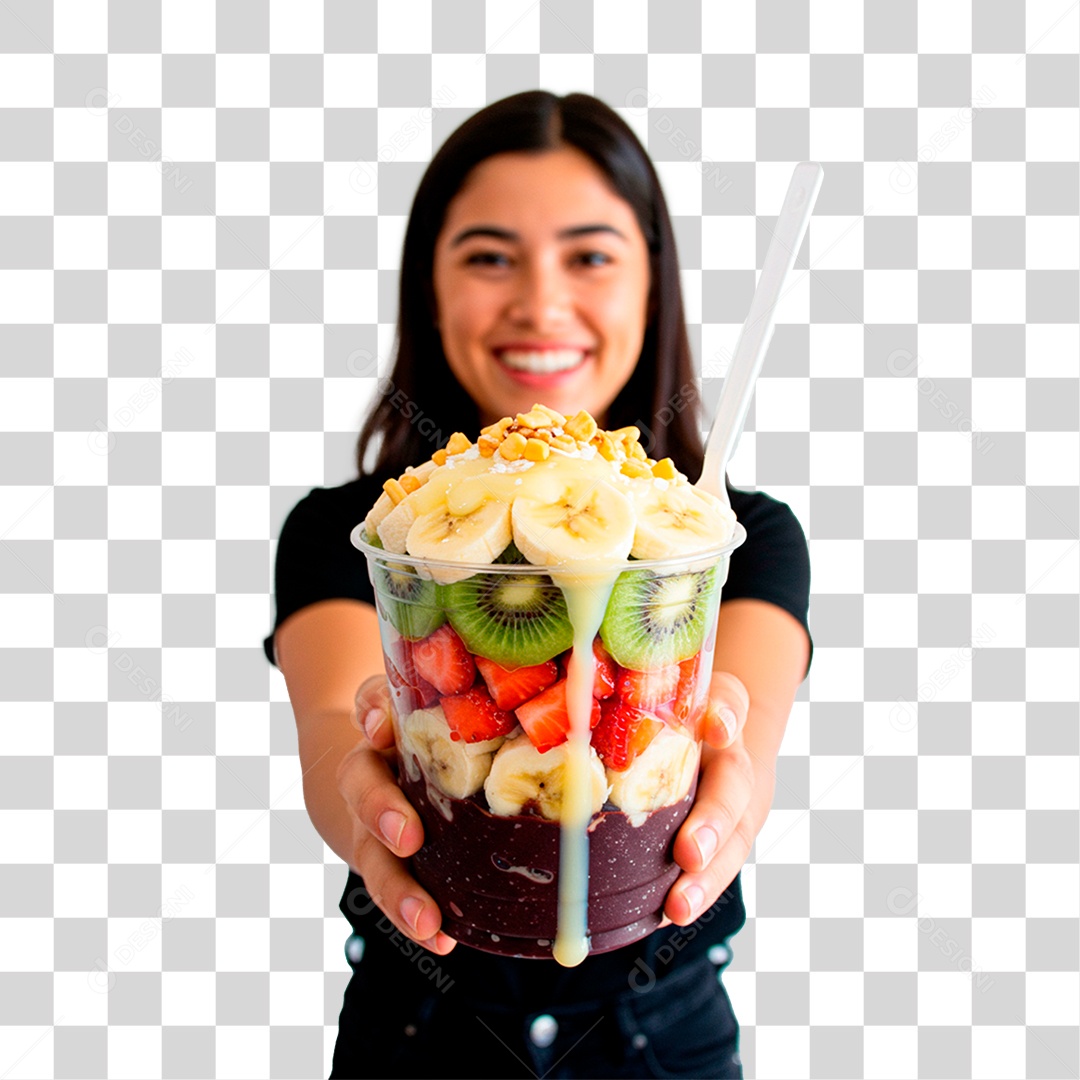 Mulher Segurando Copo de Açaí PNG Transparente