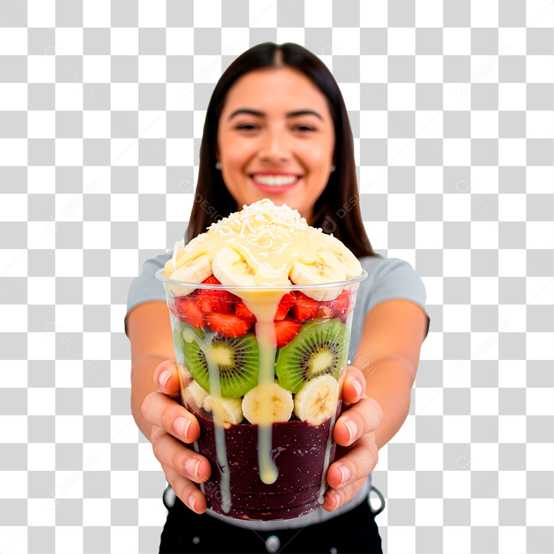 Mulher Segurando Copo de Açaí PNG Transparente