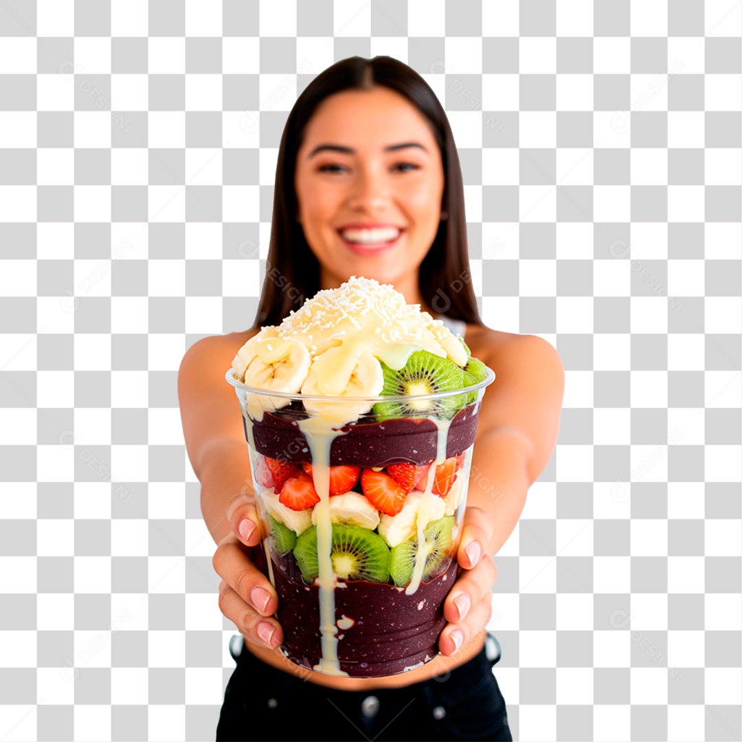 Mulher Segurando Copo de Açaí PNG Transparente